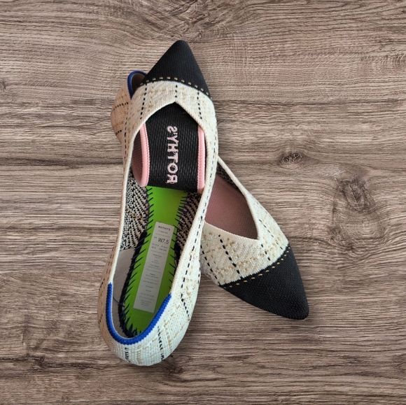 Rothy’s The Point Midnight Tweed 7.5 EUC Ballet Flat Captoe Black White Ivory - Picture 5 of 5